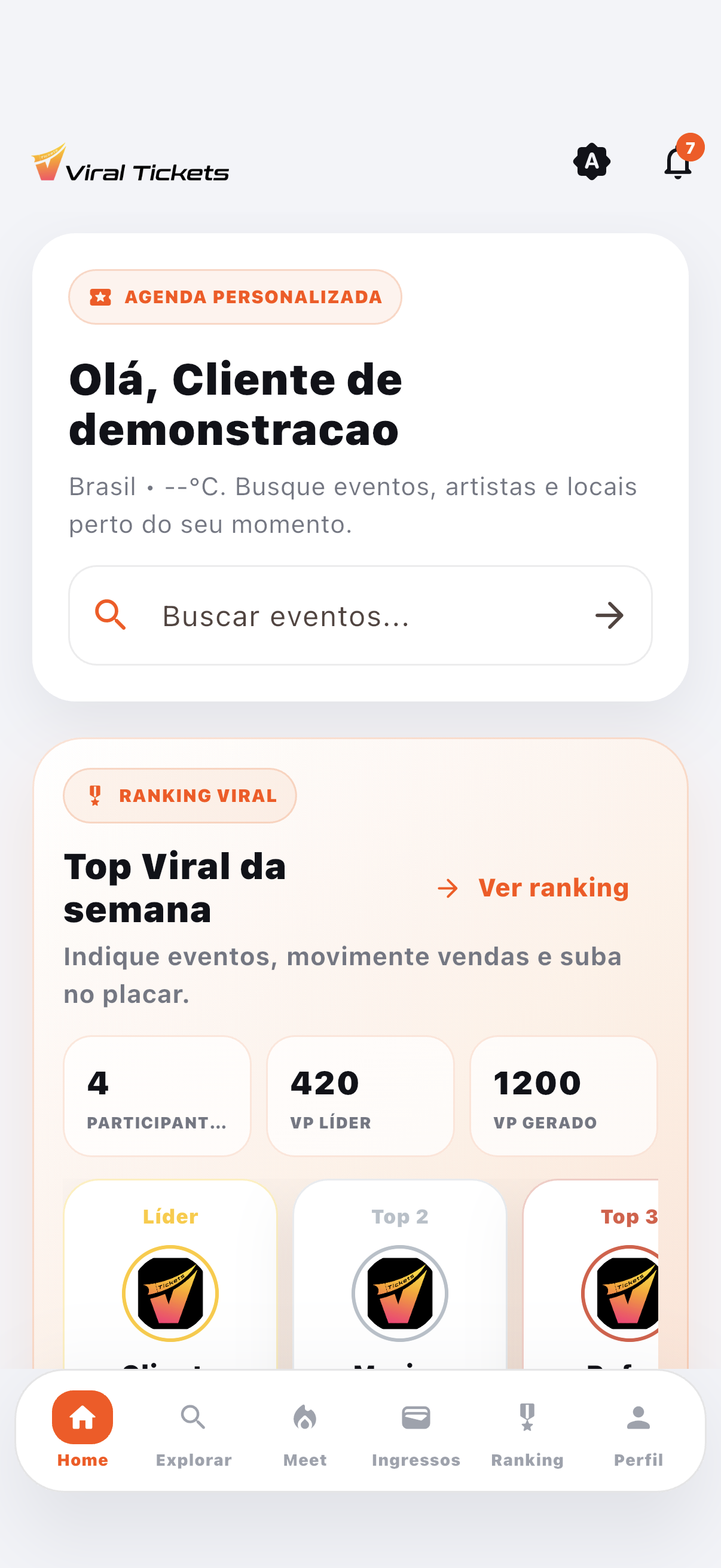 App do cliente Viral Tickets